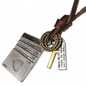 Kožený náhrdelník - hrací karty, kříž, obroučky, známka z kovu AA14.28