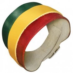 Kožený náramek - zeleno-žluto-červený pás, kovová přeska AB23.01