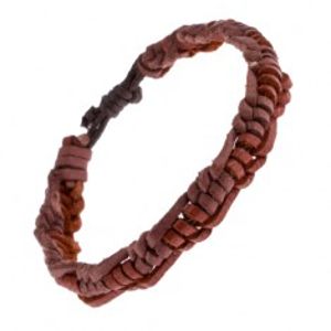 Kožený pletenec na ruku - karamelové a růžovo-hnědé proužky AC6.12