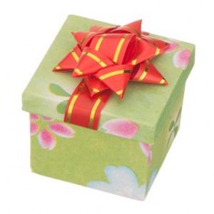 Krabička na dárek - kostka s různobarevným motivem a mašlí TY17