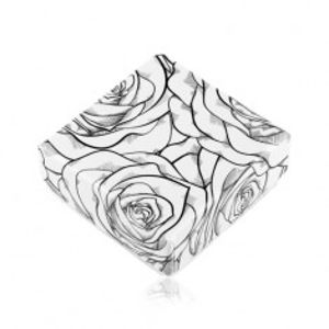 Krabička na náušnice nebo dva prsteny, černý vzor s růžemi na bílém podkladu
