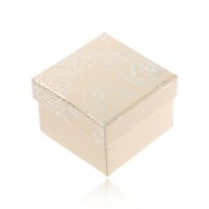 Krémově bílá krabička na šperk, stříbrný motiv květin