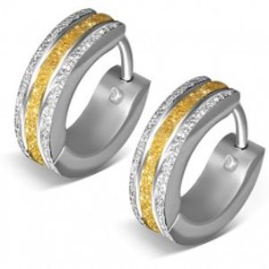 Kruhové náušnice z oceli - pískované, stříbrno-zlaté AA09.31