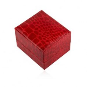 Lesklá dárková krabička na prsten, červená barva, krokodýlí vzor U23.7