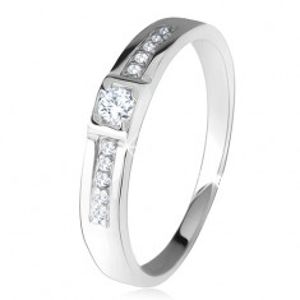 Lesklý prsten, dvě rovné linie, čiré kamínky, stříbro 925 SP26.23