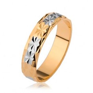 Lesklý prsten s diamantovým vzorem, zlatý a stříbrný odstín R25.31