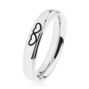 Lesklý ocelový prsten stříbrné barvy, obrysy dvou srdíček HH6.10