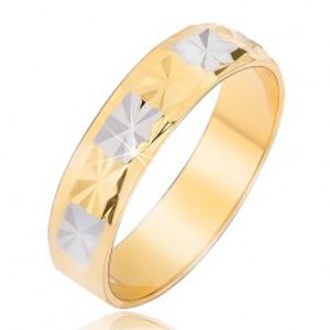 Lesklý zlatostříbrný prstýnek s diamantovým vzorem BB07.17