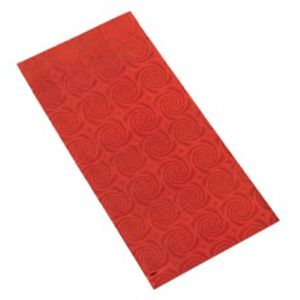 Lesklý dárkový sáček z celofánu červené barvy s motivem spirálek GY30