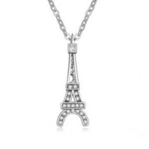 Lesklý náhrdelník s přívěskem Eiffelovy věže, čiré kamínky S72.11