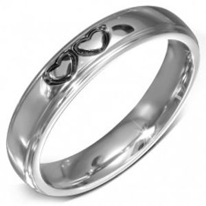 Lesklý ocelový prsten - hladká obroučka se dvěma spojenými srdci BB5.6
