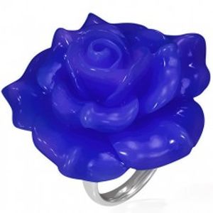 Lesklý ocelový prsten - modrá růže z pryskyřice BB2.18