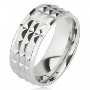 Lesklý ocelový prsten - stříbrná obroučka na prst, ozdobné diamantové plošky BB10.11