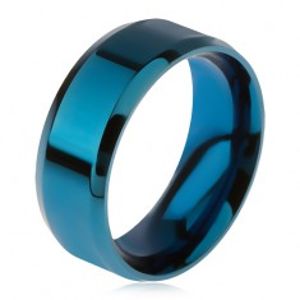 Lesklý ocelový prsten modré barvy, zkosené okraje BB15.16