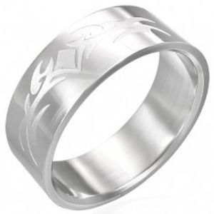 Lesklý ocelový prsten s matným symbolem tribal D12.16
