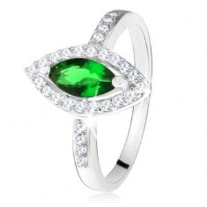 Lesklý prsten - stříbro 925, zrnkovitý zelený kámen s lemem, čiré zirkonky SP27.07