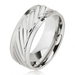 Lesklý prsten z oceli - obroučka se šikmými rýhami, snížené okraje BB10.10