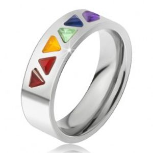 Lesklý prsten z oceli, barevné trojúhelníkové kamínky BB14.07