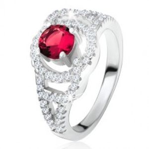 Lesklý prsten ze stříbra 925, tmavě růžový kulatý kámen, zirkonové oblouky SP28.05
