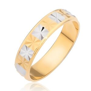 Lesklý prsten - zlaté a stříbrné obdélníky s diamantovým řezem - Velikost: 60