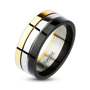 Lesklý tříbarevný prsten z oceli - Velikost: 70