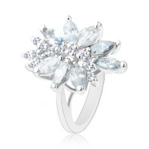 Blýskavý prsten stříbrné barvy, velký nesouměrný květ z barevných zirkonů R37.20