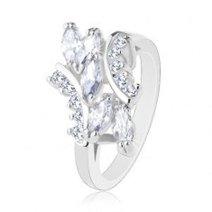 Blýskavý prsten ve stříbrném odstínu, kulaté a zrnkovité zirkony čiré barvy R31.28