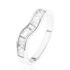 Blýskavý stříbrný prsten 925, zvlněná linie, čiré zirkonové lichoběžníky SP81.06
