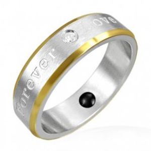 Magnetický prsten z oceli - zlaté okraje, romantické gravírování K13.1