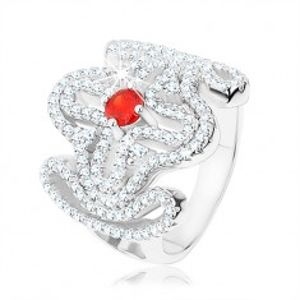 Masivní prsten, stříbro 925, červený zirkonek, rozsáhlý ornament - kříž HH7.18