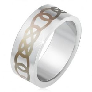 Matný ocelový prsten stříbrné barvy, šedý ornament z obrysů slz BB2.7