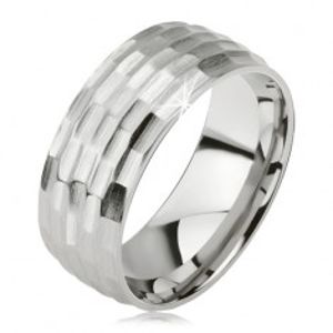 Matný prsten z chirurgické oceli - stříbrný, vyhloubený vzor malých oválů BB10.15