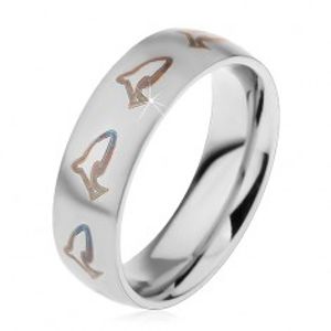 Matný prsten z chirurgické oceli, hnědočerné kontury delfínů, 6 mm H6.09