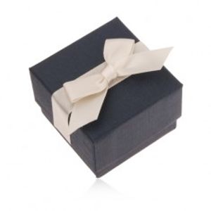 Modrá dárková krabička na prsten, přívěsek a náušnice, krémová mašle U23.6