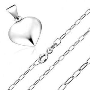 Náhrdelník ze stříbra 925 - přívěsek trojrozměrného srdce, blyštivý řetízek S61.23