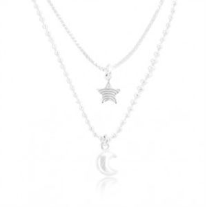 Náhrdelník ze stříbra 925, zdvojený řetízek, hvězda a měsíc