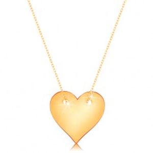 Náhrdelník ze žlutého 14K zlata - souměrné ploché srdce, jemný řetízek GG159.28