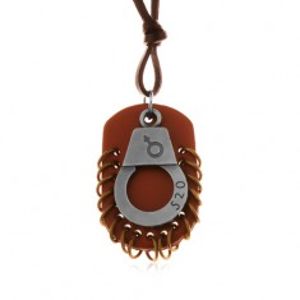 Nastavitelný kožený náhrdelník - pouta s číslem, hnědá známka s kruhy Z17.07