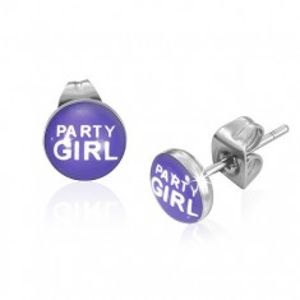 Náušničky z oceli s nápisem Party Girl, fialové R21.15