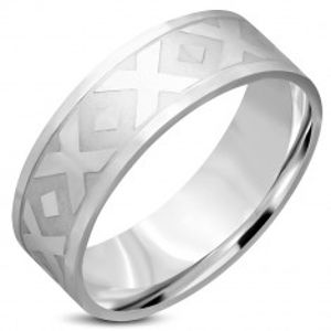 Prsten stříbrné barvy z chirurgické oceli - motiv "X", kosočtverce, 8 mm L08.05