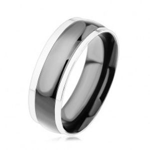 Prsten z chirurgické oceli, černý vypouklý pás, okraje ve stříbrné barvě HH8.16