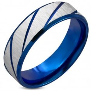 Prsten z chirurgické oceli, drsný povrch, tmavě modré šikmé zářezy, 7 mm H9.05