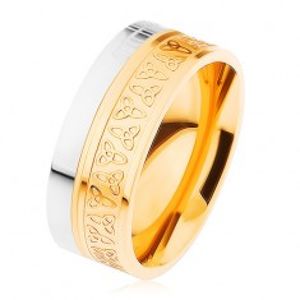 Prsten z chirurgické oceli, stříbrná a zlatá barva, keltské uzly C6.9