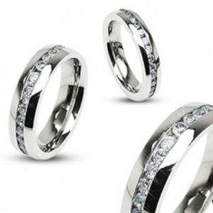 Prsten z chirurgické oceli stříbrné barvy, pás čirých zirkonů SP43.23