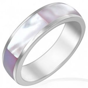 Prsten z lesklé oceli s růžovou perletí F7.5
