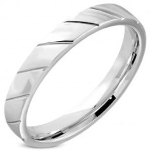 Prsten z oceli - diagonální zářezy v podobě zrnek, lesklý povrch, 4 mm J13.08