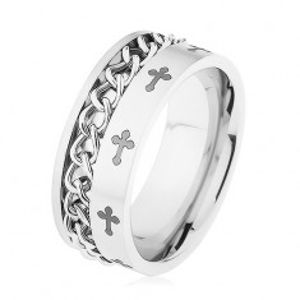 Prsten z oceli 316L stříbrné barvy, řetízek, liliové kříže HH9.16