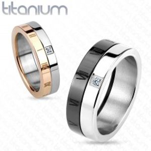 Prsten z titanu, černá a stříbrná barva, římské číslice, zirkon, 7 mm HH16.18