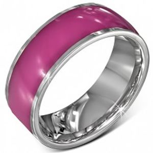 Oceloý prstýnek - lesklý růžový se stříbrnými okraji, 8 mm J1.15