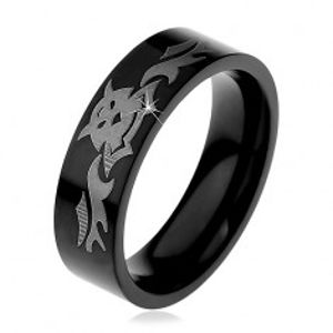 Ocelový prsten, lesklý černý povrch s motivem s netopíry, 6 mm H6.03